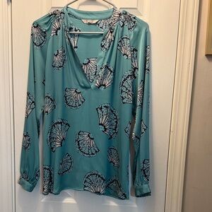Tucker Teal Blouse with Fan Print